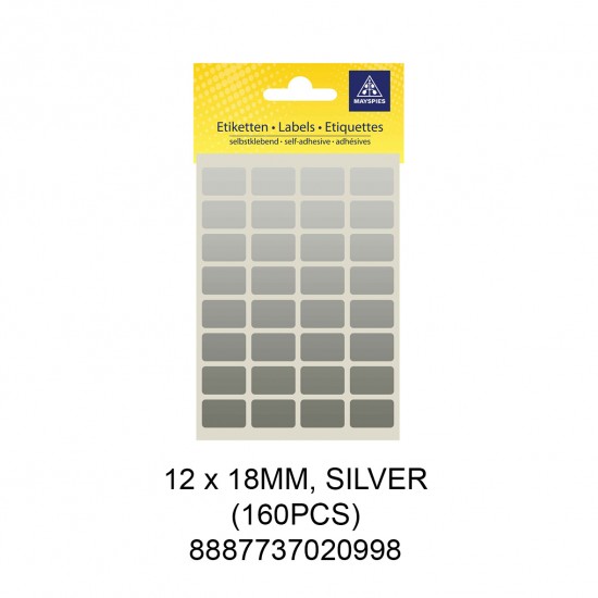 MAYSPIES MS-12X18MM COLOUR LABEL / 5 SHEETS/PKT / 160PCS / 12X18MM SILVER